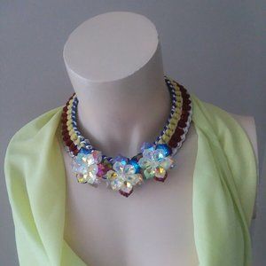 Handmade recycled crystal flower statement necklace choker OOAK